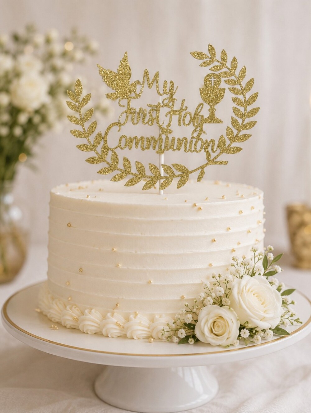 My First Holy Communion Cake Topper Gold Glitter Dove Chalice Religious Party